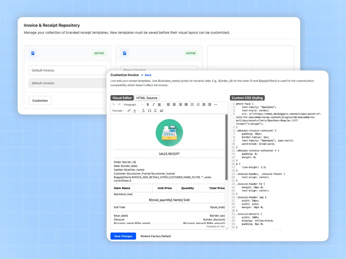 Customize WooCommerce POS invoices and receipts
